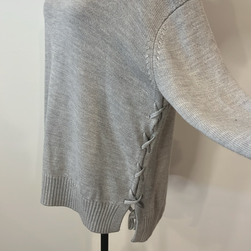 Athleta Nopa merino wool side lace up sweater light gray S - Picture 3 of 9